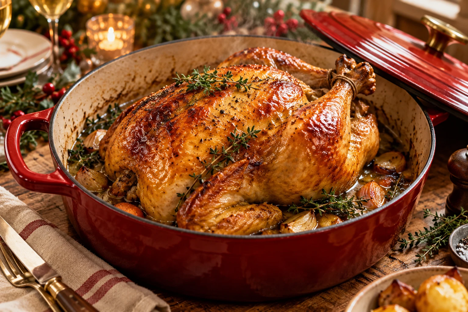 Le temps de cuisson du chapon en cocotte en fonte, au kilo